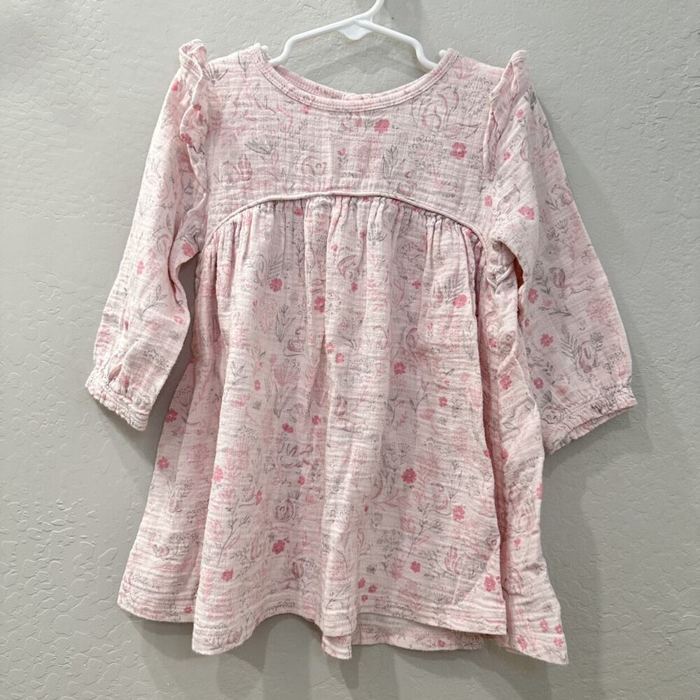 Angel Dear Pink Woodland Animals Ruffle Gauze Long Sleeve Dress